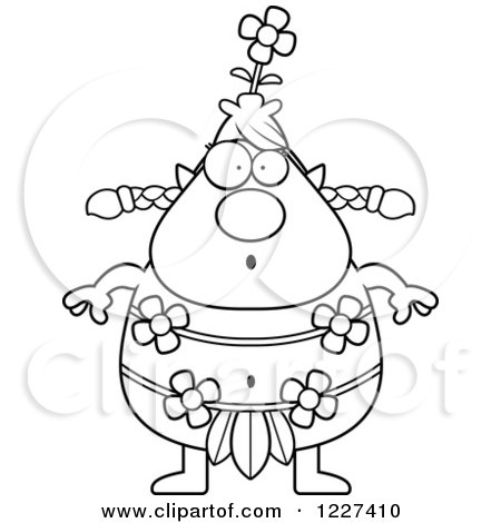 Clipart of a Black and White Surprised Female Forest Sprite - Royalty Free Vector Illustration by Cory Thoman