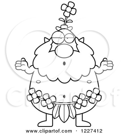 Clipart of a Black and White Careless Shrugging Male Forest Sprite - Royalty Free Vector Illustration by Cory Thoman