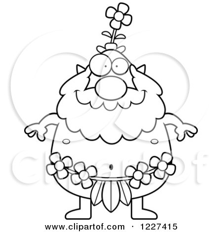 Clipart of a Black and White Happy Male Forest Sprite - Royalty Free Vector Illustration by Cory Thoman
