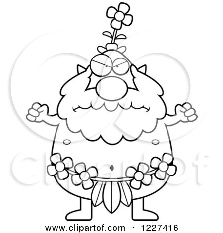 Clipart of a Black and White Mad Male Forest Sprite - Royalty Free Vector Illustration by Cory Thoman