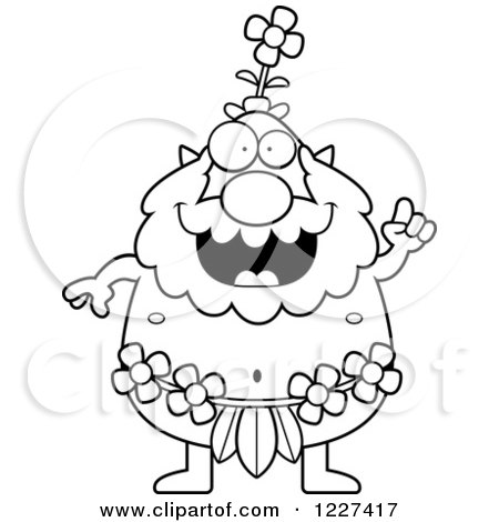 Clipart of a Black and White Smart Male Forest Sprite with an Idea - Royalty Free Vector Illustration by Cory Thoman