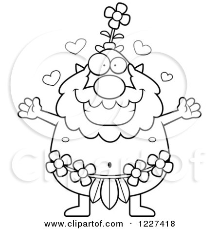 Clipart of a Black and White Loving Male Forest Sprite Wanting a Hug - Royalty Free Vector Illustration by Cory Thoman