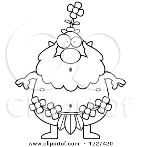 Clipart of a Black and White Surprised Male Forest Sprite - Royalty Free Vector Illustration by Cory Thoman