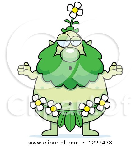 Clipart of a Careless Shrugging Male Forest Sprite - Royalty Free Vector Illustration by Cory Thoman