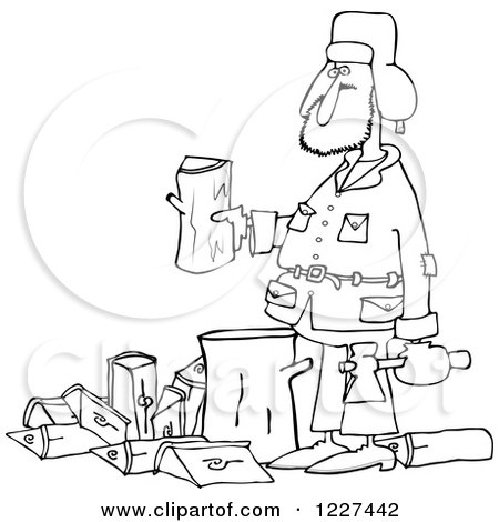 Clipart of an Outlined Man Splitting Wood - Royalty Free Vector Illustration by djart
