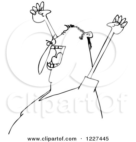 Clipart of an Outlined Man Cheering at a Sports Game - Royalty Free Vector Illustration by djart