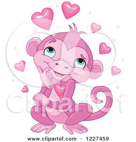 Clipart of a Cute Pink Valentine Monkey with Hearts - Royalty Free Vector Illustration by Pushkin