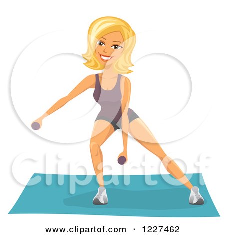Clipart of a Fit Blond Woman Working out with Dumbbells - Royalty Free Vector Illustration by Amanda Kate