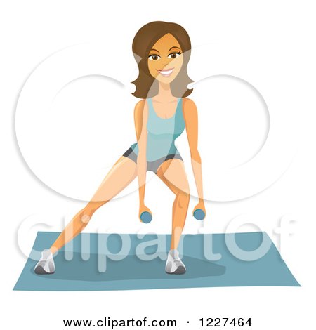 Clipart of a Fit Brunette Woman Working out with Dumbbells - Royalty Free Vector Illustration by Amanda Kate
