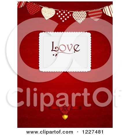 Clipart of a Love Card over a Red Valentines Day Background with a Banner - Royalty Free Vector Illustration by elaineitalia