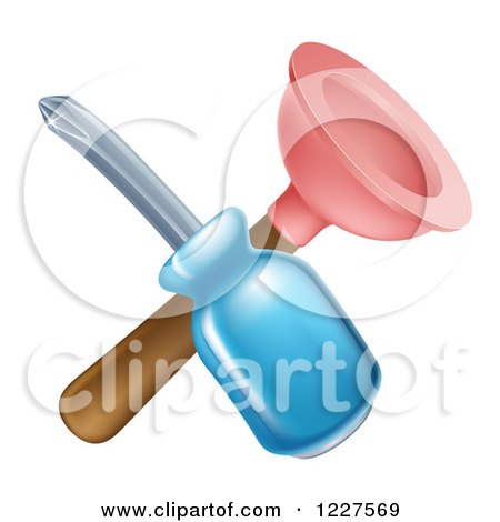 Clipart of a Crossed Plunger and Screwdriver - Royalty Free Vector Illustration by AtStockIllustration