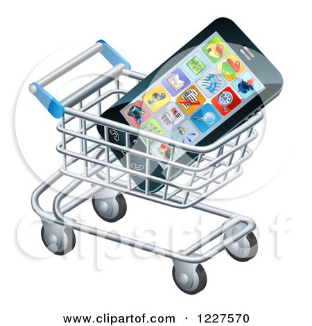 Clipart of a Smartphone in a Shopping Cart - Royalty Free Vector Illustration by AtStockIllustration