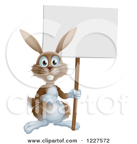 Clipart of a Brown Bunny Rabbit Holding a Sign - Royalty Free Vector Illustration by AtStockIllustration