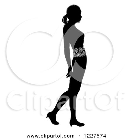 Clipart of a Black Silhouetted Woman with a Lace Pattern on Her Waist - Royalty Free Vector Illustration by AtStockIllustration