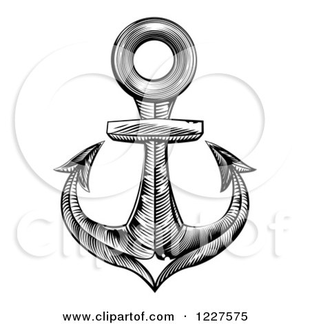 Clipart of a Black and White Engraved Anchor - Royalty Free Vector Illustration by AtStockIllustration