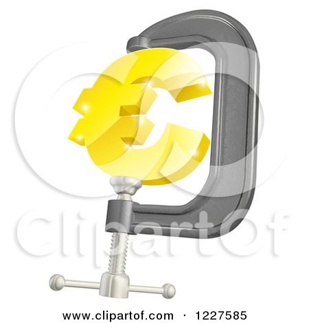 Clipart of a 3d Golden Euro Symbol in a Clamp - Royalty Free Vector Illustration by AtStockIllustration