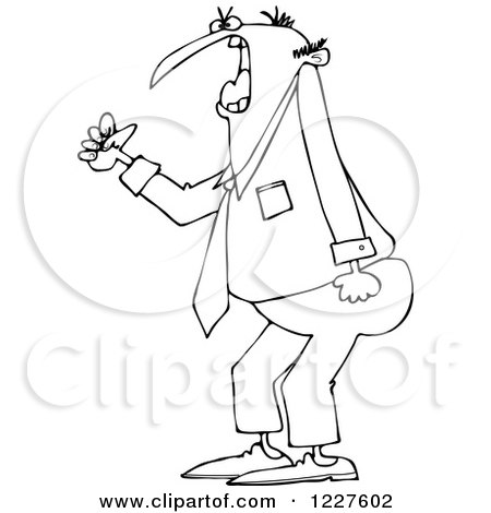 Clipart of an Outlined Irate Business Man Waving a Fist - Royalty Free Vector Illustration by djart