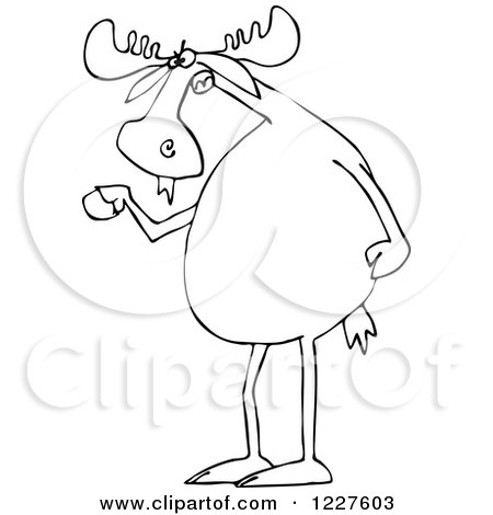 Clipart of an Outlined Mad Irate Moose Waving a Fist - Royalty Free Vector Illustration by djart