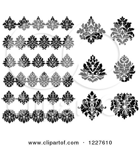 Clipart of Black and White Floral Damask Designs 10 - Royalty Free Vector Illustration by Vector Tradition SM