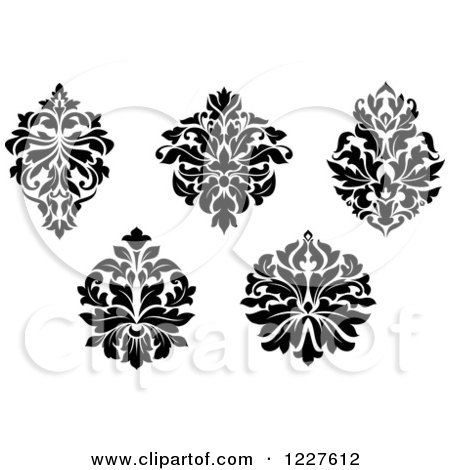 Clipart of Black and White Floral Damask Designs 8 - Royalty Free Vector Illustration by Vector Tradition SM