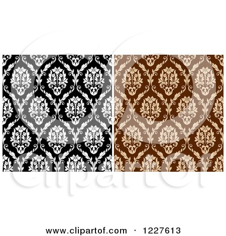 Clipart of Seamless Patterns of Damask in Brown and Black and White - Royalty Free Vector Illustration by Vector Tradition SM