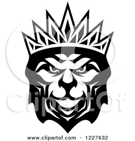 Clipart of a Black and White Crowned Lion - Royalty Free Vector Illustration by Vector Tradition SM