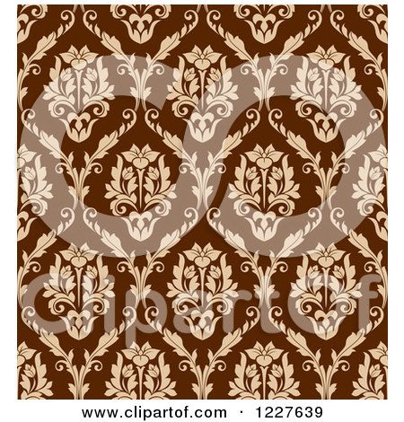 Clipart of a Brown and Tan Seamless Vintage Damask Pattern 2 - Royalty Free Vector Illustration by Vector Tradition SM