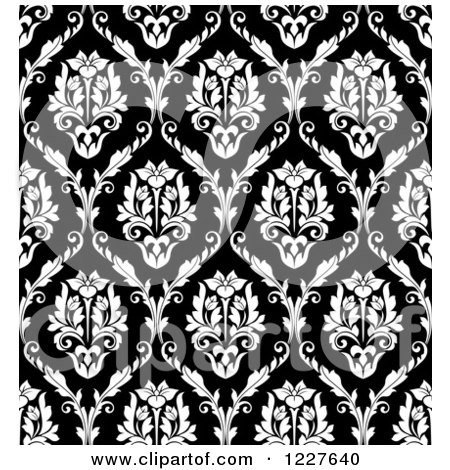 Clipart of a Seamless Pattern of Damask in Black and White 4 - Royalty Free Vector Illustration by Vector Tradition SM