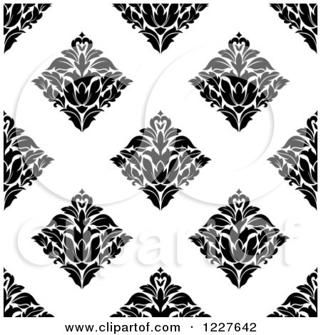 Clipart of a Seamless Pattern of Damask in Black and White 5 - Royalty Free Vector Illustration by Vector Tradition SM