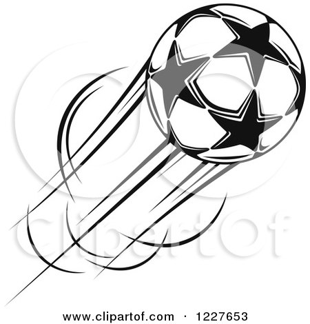 Clipart of a Black and White Flying Star Soccer Ball - Royalty Free Vector Illustration by Vector Tradition SM