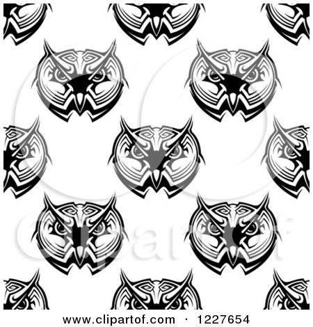 Clipart of a Seamless Pattern Background of Owls in Black and White 3 - Royalty Free Vector Illustration by Vector Tradition SM