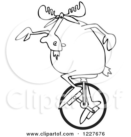 Clipart of an Outlined Moose on a Unicycle - Royalty Free Vector Illustration by djart