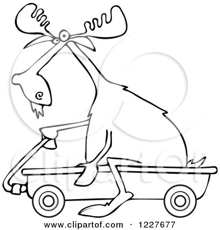 Clipart of an Outlined Moose Riding in a Wagon - Royalty Free Vector Illustration by djart