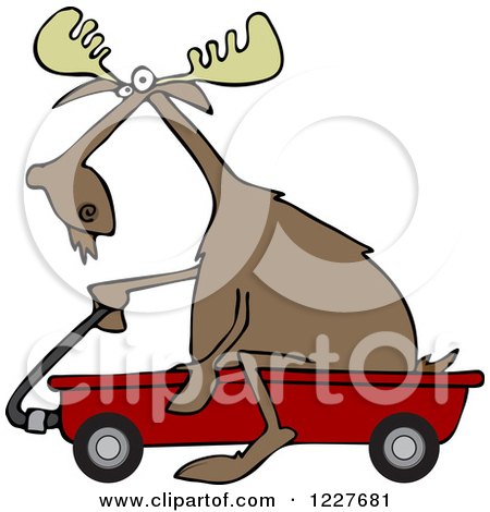 Clipart of a Moose Riding in a Red Wagon - Royalty Free Vector Illustration by djart