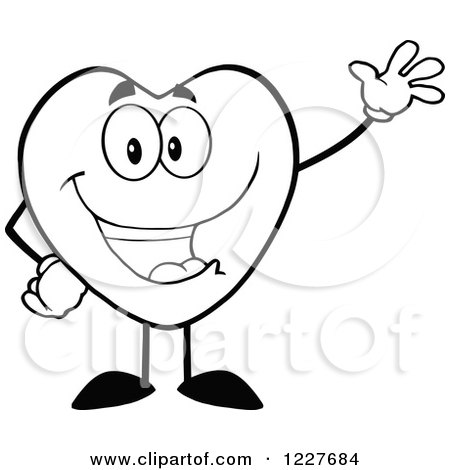 Clipart of an Outlined Heart Character Waving - Royalty Free Vector Illustration by Hit Toon