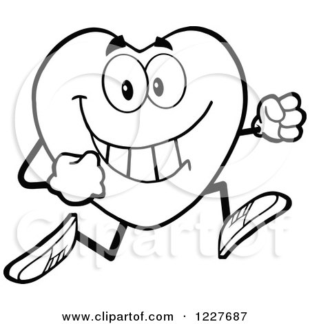 Clipart of an Outlined Heart Character Running - Royalty Free Vector Illustration by Hit Toon