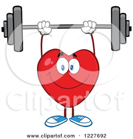 Clipart of a Heart Character Working out with a Barbell - Royalty Free Vector Illustration by Hit Toon