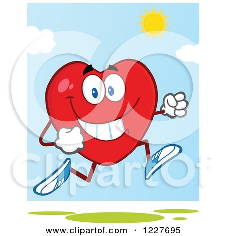 Clipart of a Heart Character Running on a Sunny Day - Royalty Free Vector Illustration by Hit Toon