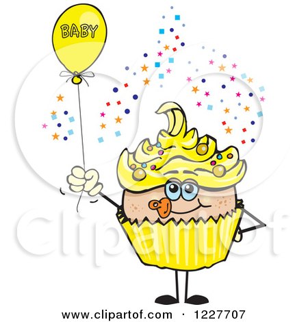 Clipart of a Yellow Cupcake with a Baby Balloon - Royalty Free Vector Illustration by Dennis Holmes Designs