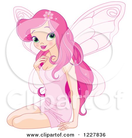 Clipart of a Beautiful Pink Fairy Woman Sitting - Royalty Free Vector Illustration by Pushkin