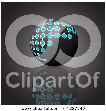 Clipart of a 3d Black Technology Sphere with Network Connections on Gray - Royalty Free Vector Illustration by KJ Pargeter