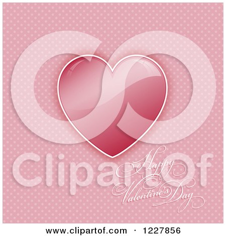 Clipart of a Happy Valentines Day Greeting with a Heart over Pink Polka Dots - Royalty Free Vector Illustration by KJ Pargeter