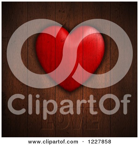 Clipart of a Red Heart and the Word LOVE on Dark Wood Planks - Royalty Free Illustration by KJ Pargeter