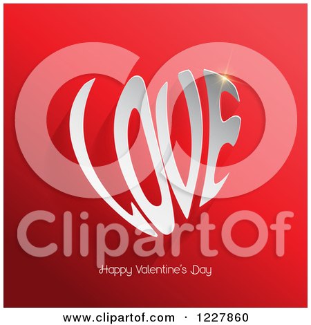 Clipart of a Happy Valentines Day Greeting the Word Love Forming a Heart on Red - Royalty Free Vector Illustration by KJ Pargeter