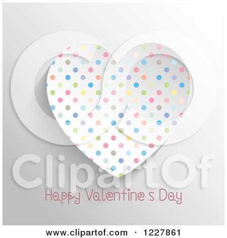 Clipart of a Happy Valentines Day Greeting with a Polka Dot Heart - Royalty Free Vector Illustration by KJ Pargeter