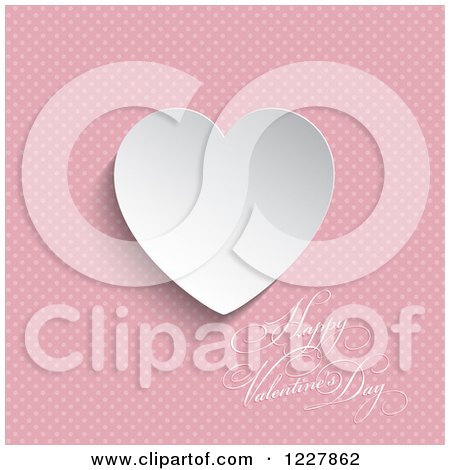 Clipart of a Happy Valentines Day Greeting with a White Heart over Pink Polka Dots - Royalty Free Vector Illustration by KJ Pargeter