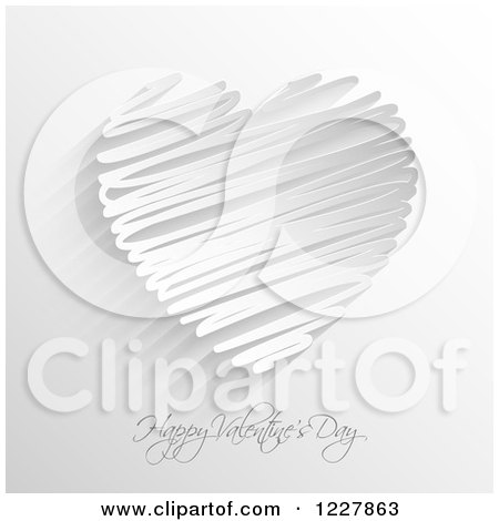 Clipart of a Happy Valentines Day Greeting with a Scribble Heart in Grayscale - Royalty Free Vector Illustration by KJ Pargeter