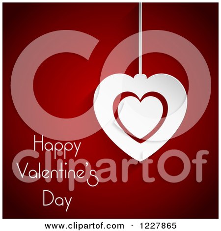 Clipart of a Happy Valentines Day Greeting with a Heart Pendant over Red - Royalty Free Vector Illustration by KJ Pargeter