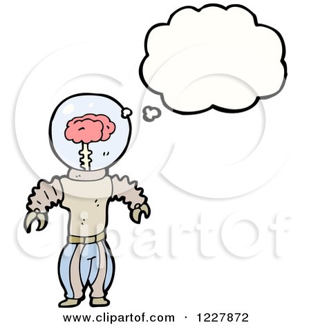 Clipart of a Thinking Robot with a Brain - Royalty Free Vector Illustration by lineartestpilot