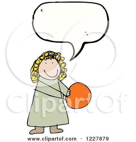 Clipart of a Talking Girl with a Ball - Royalty Free Vector Illustration by lineartestpilot